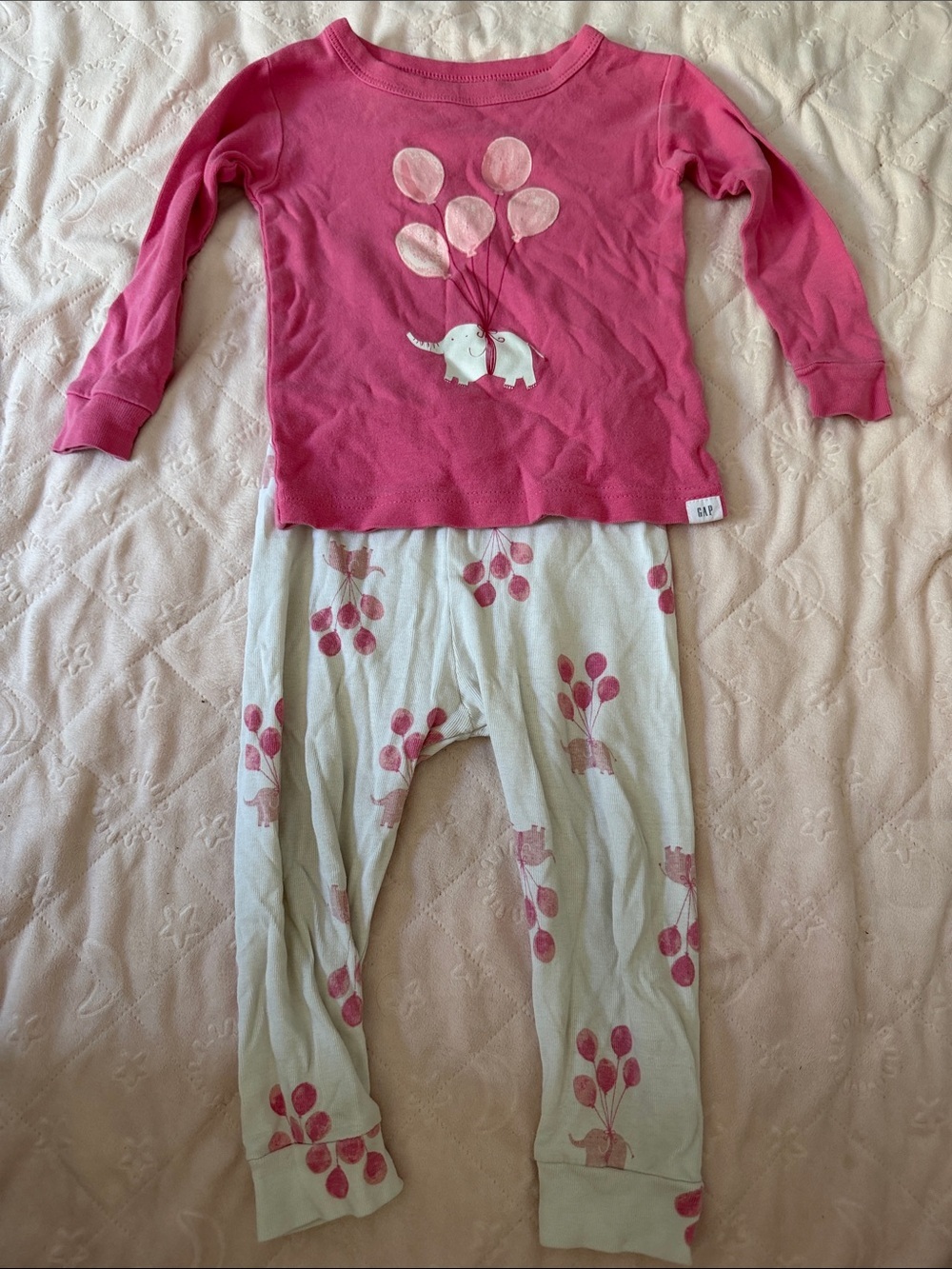 GAP Girls Hot Pink Top and Cream Balloon Pajama Set 12-18months
